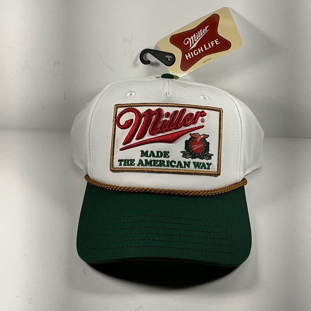 Miller High Life Hat White Green Snapback Trucker Made The American Way Patch